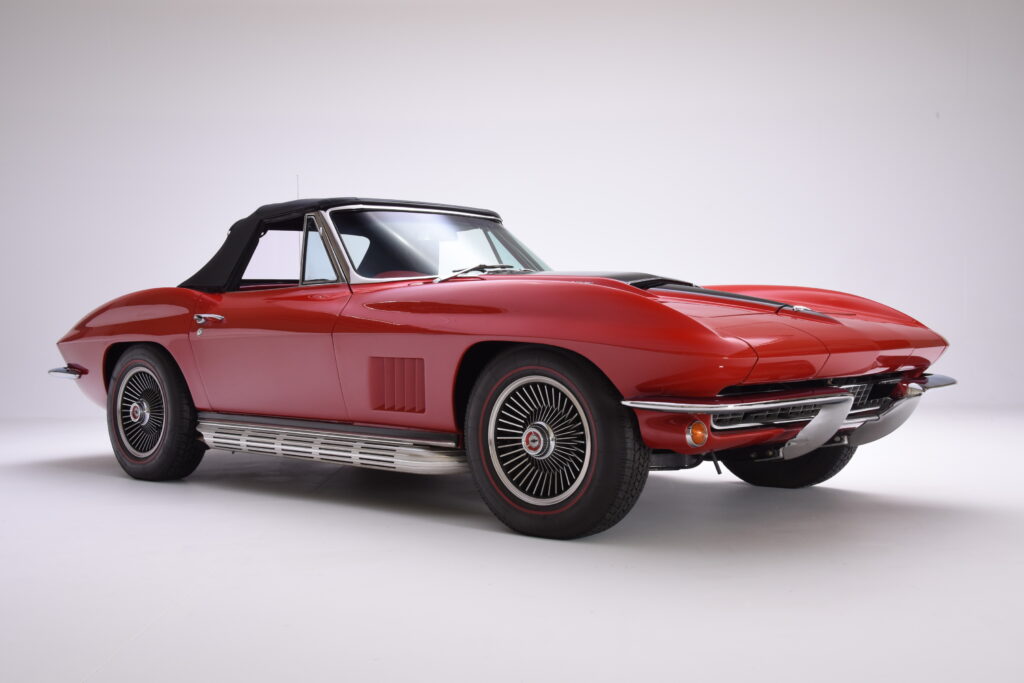 1967 red Corvette convertible with side exhaust