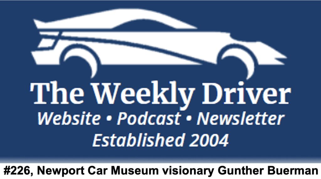 Logo of The Weekly Driver featuring a sleek car silhouette and text.