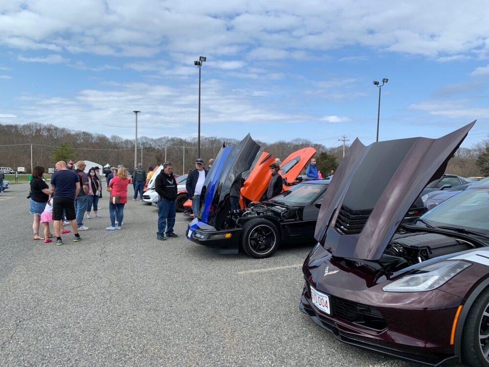 Line of Corvettes with raised hoods