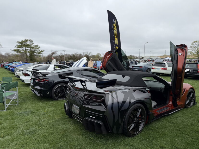 Row of sports cars at outdoor car show