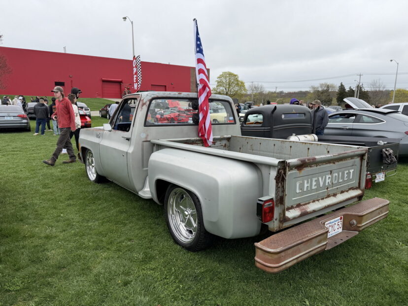 Vintage Chevrolet pickup truck with American flag