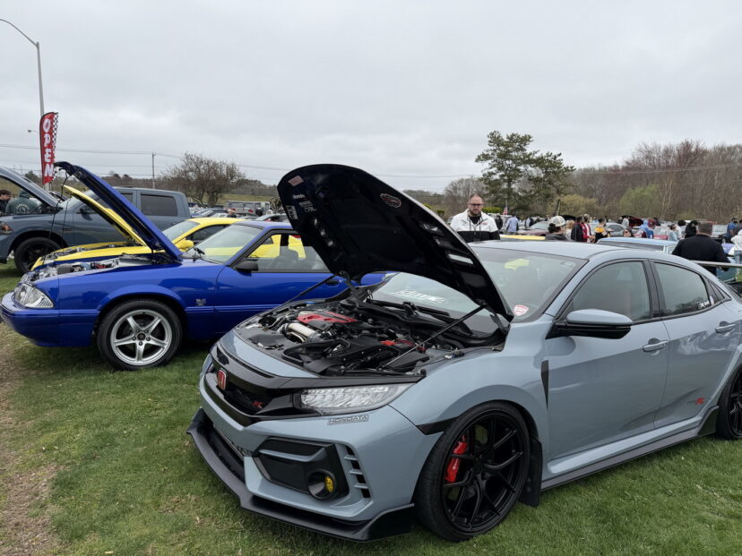 Gray Civic Type R with hood open